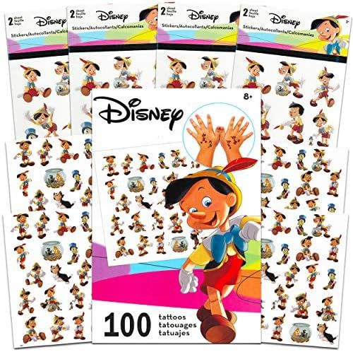 Disney Pinocchio Sticker and Tattoos Party Favors Super Bundle Set ~ 200 Pinocchio Temporary Tattoos | Amazon (US)