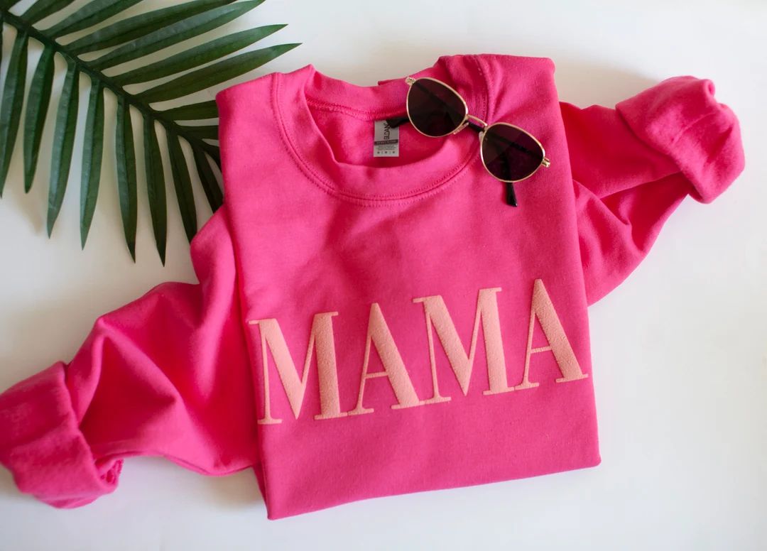 Mama sweatshirt, mom gift, pink mama sweatshirt, girl mom sweatshirt, puff print, pink on pink | Etsy (US)
