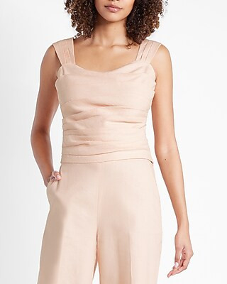 Linen-Blend Ruched Cropped Tank | Express