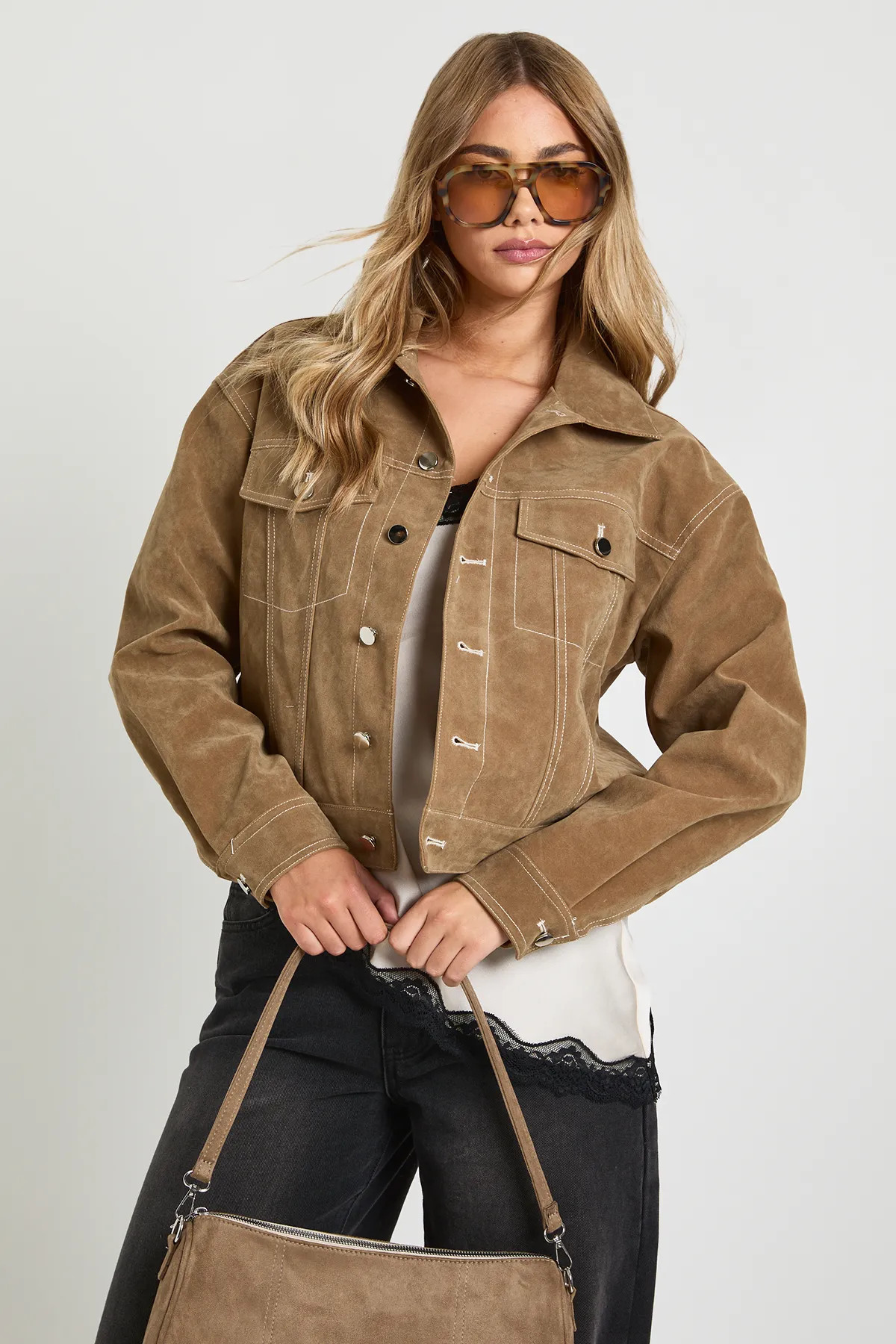 Suede Look Contrast Stitch Jacket | boohoo (US & Canada)