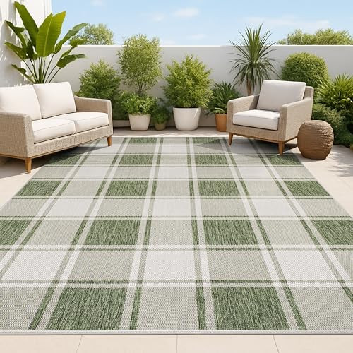 JONATHAN Y Bold Gingham Indoor Outdoor Area Rug 3X5 Green/Cream, Sabine Traditional Farmhouse for... | Amazon (US)