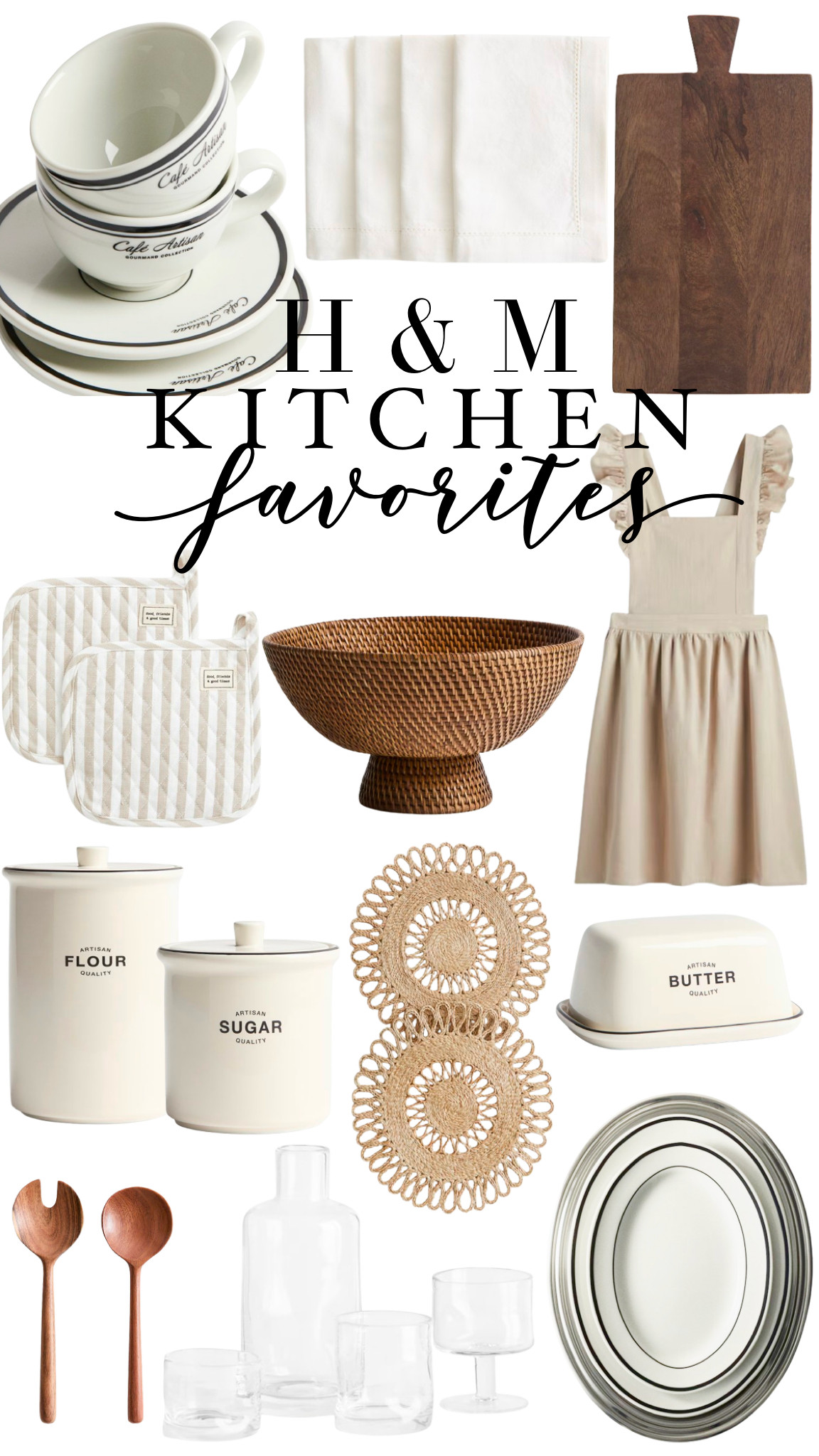 Pretty neutral finds for home from H&M. 

Kitchen | Apron | Cutting Board | Dishes | Cafe Dishes | Napkins | Footed Bowl | Placemats | Salad Server | Hot Pads | Canisters | Platter | H&M 

 

 #LTKSeasonal #LTKHome #LTKSaleAlert