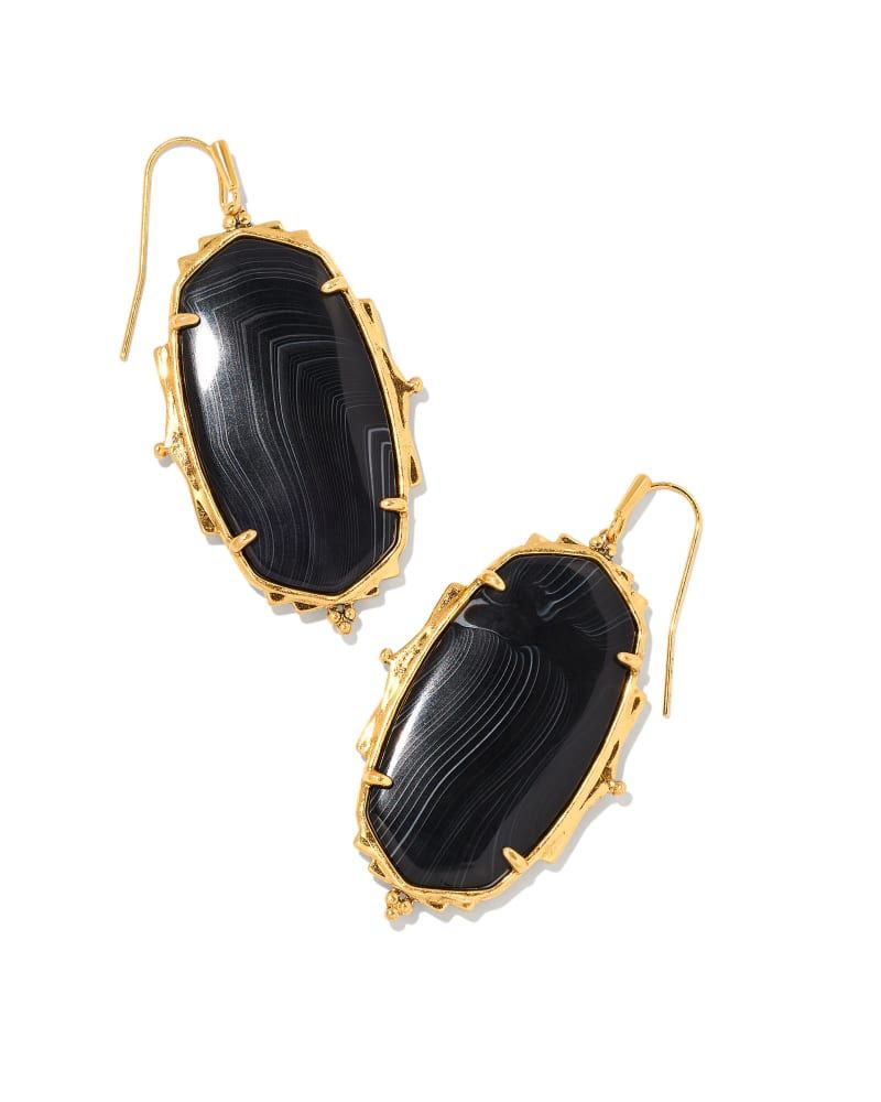 Baroque Ella Vintage Gold Drop Earrings in Black Banded Agate | Kendra Scott