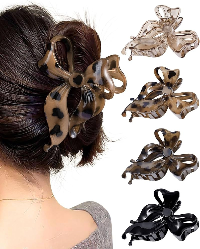 Mesovor 4 Pack Cute Bow Claw Clip for Women, Nonslip Large Matte Strong Hold Bows Hair Clips for ... | Amazon (US)