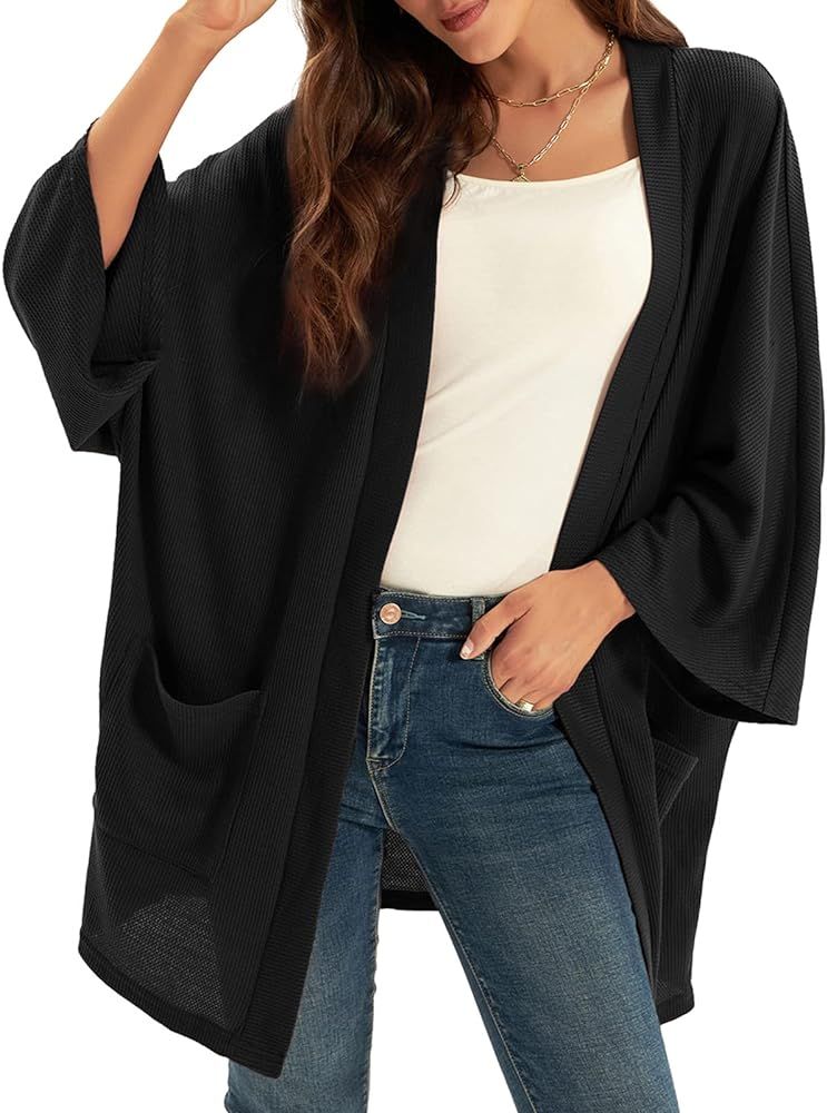 GRACE KARIN Women's Lightweight Oversized Cardigan Sweater Waffle Knit Long Batwing Sleeve Kimono... | Amazon (US)