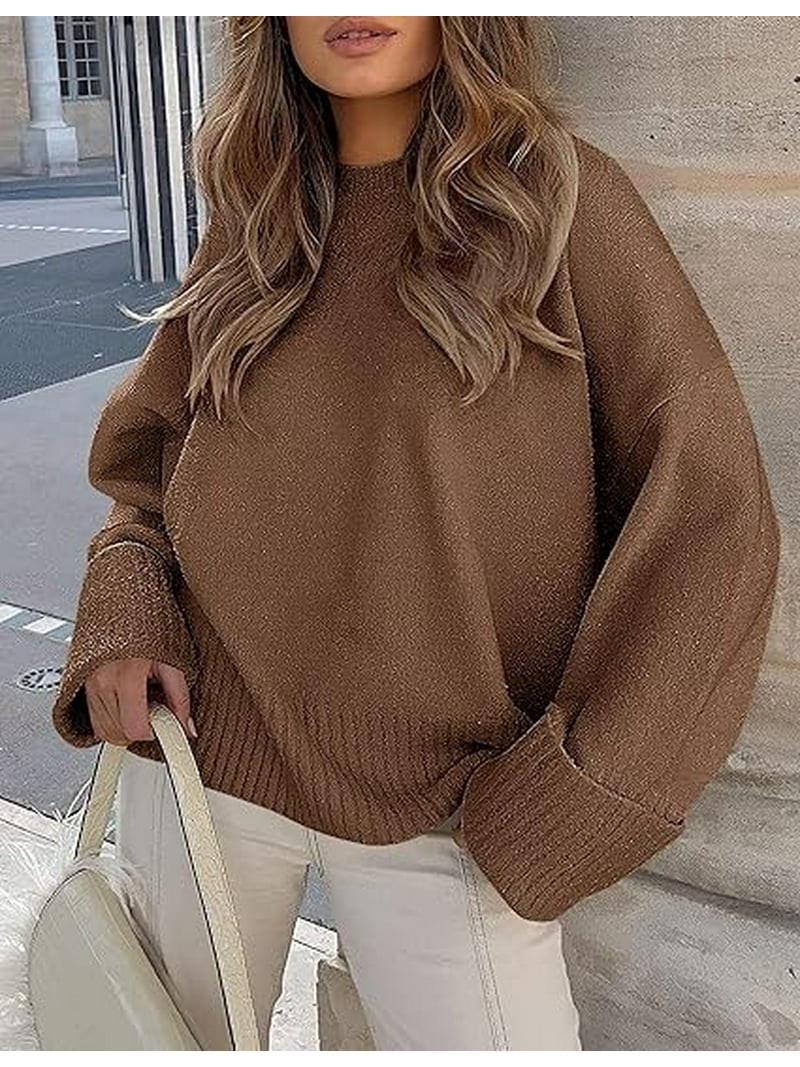 PRETTYGARDEN Women's Fall Oversized Sweaters Casual Crewneck Pullover Long Sleeve Fuzzy Chunky Kn... | Walmart (US)