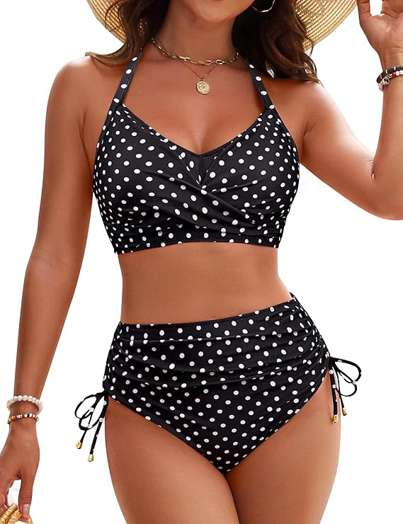 Blooming Jelly Womens High Waisted Bikini Sets Drawstring Tummy Control Swimsuits Crisscross Tie ... | Amazon (US)