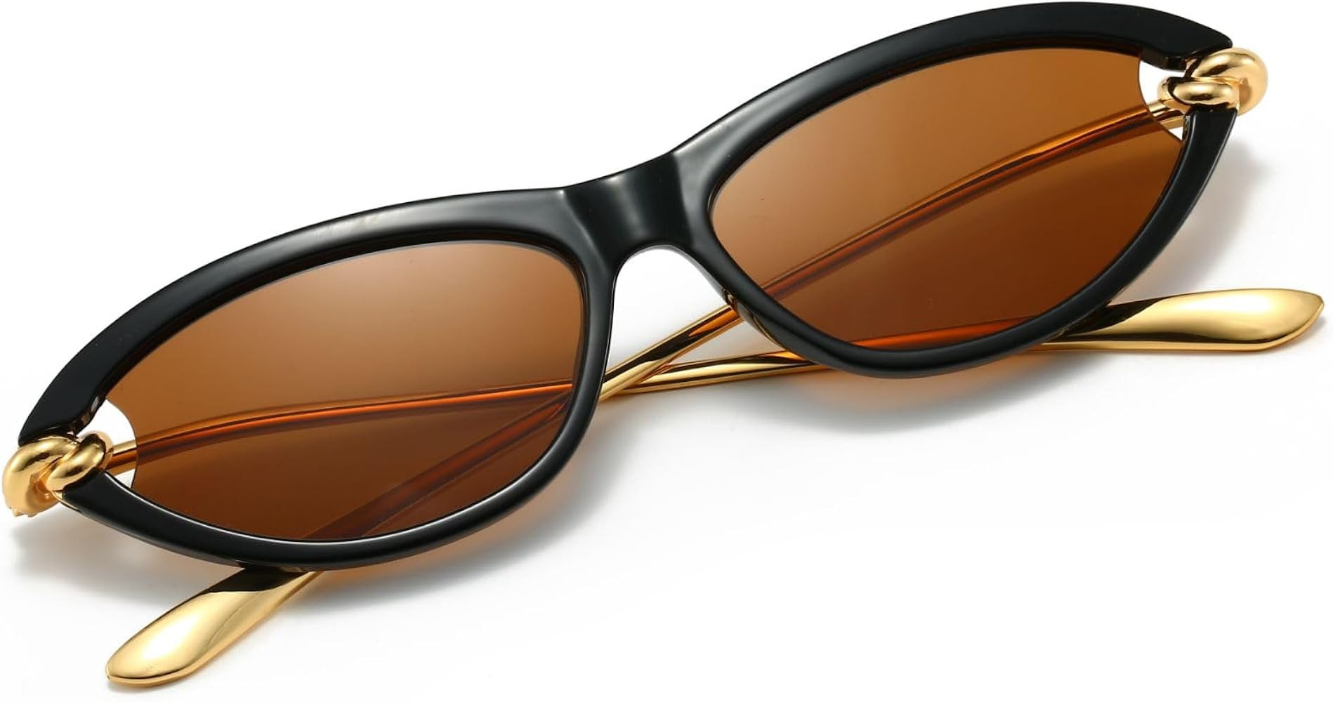 Hanj 90s Retro Oval Sunglasses for Women Trendy Gold Temple Classic Shades Cat Eye Glasses | Amazon (US)