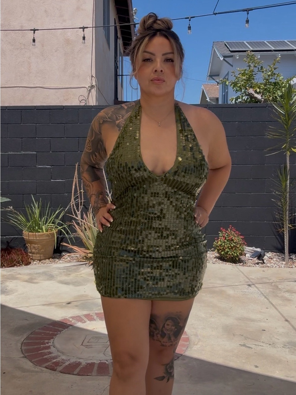Olive Green Sequin Halter Mini Dress | Poshmark