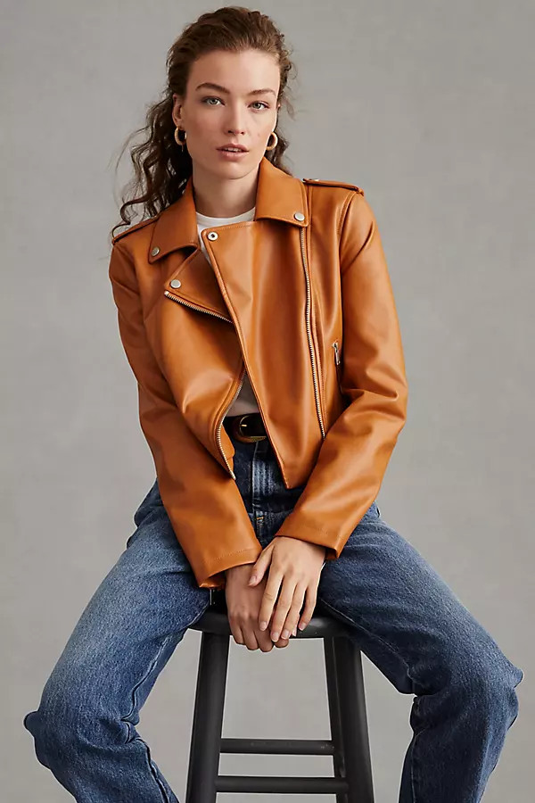 Avec Les Filles Faux Leather Jacket By Avec Les Filles in Beige Size M | Anthropologie (US)