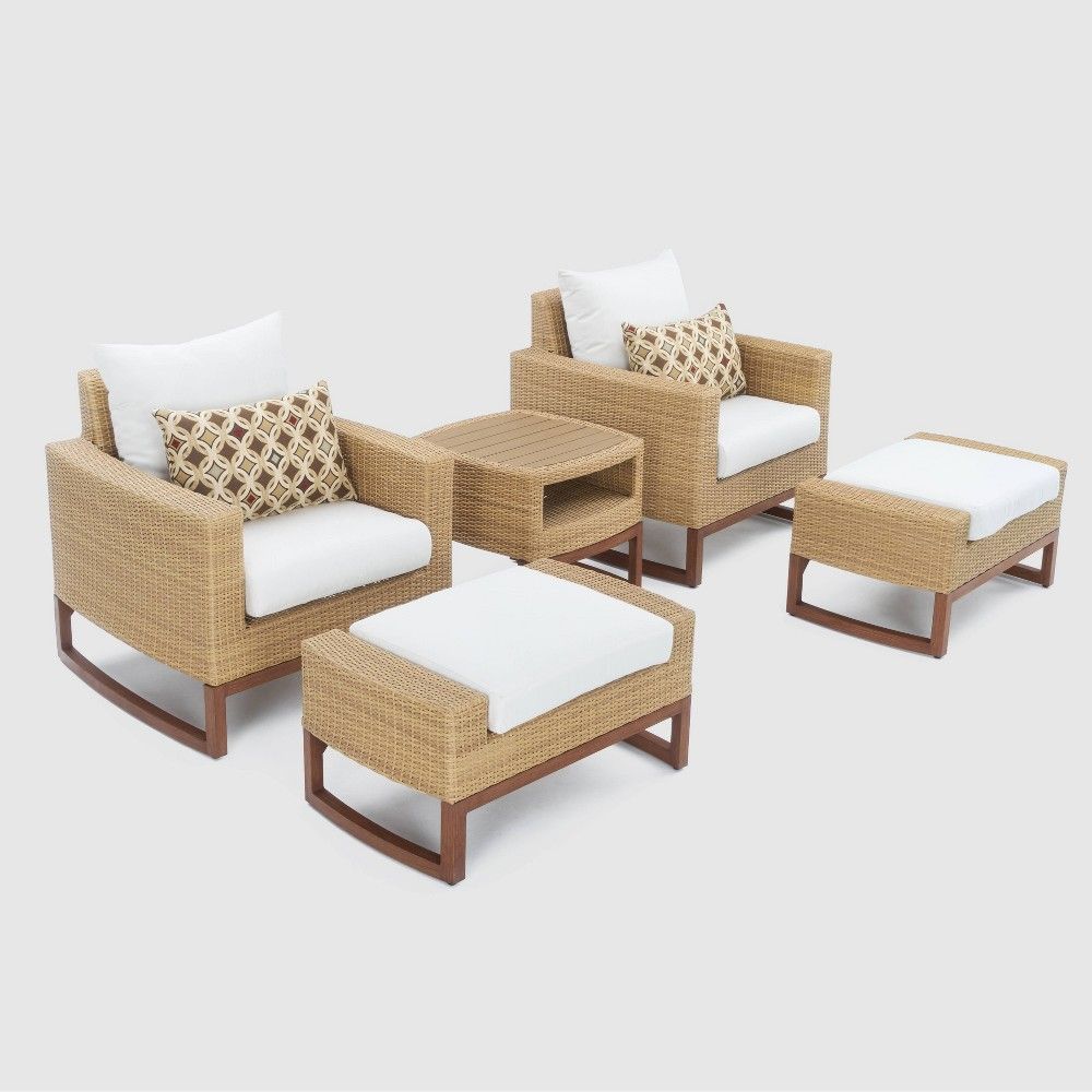 Mili 5pc Club All-Weather Wicker Chair and Ottoman Patio Set - Moroccan Cream - RST BRANDS | Target
