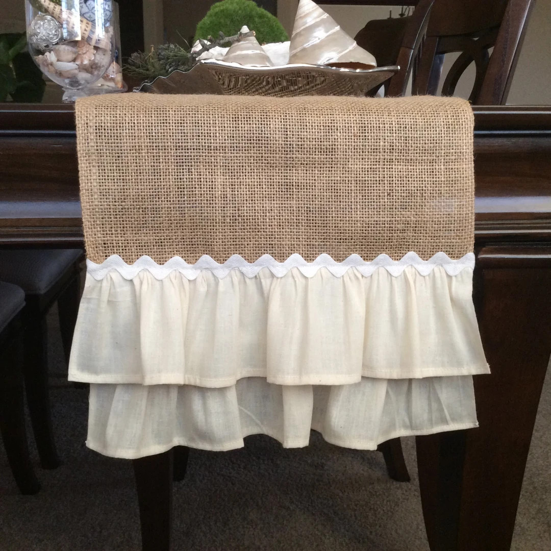 Burlap Table Runner: Farmhouse Ruffles, Cream Rickrack Trim | Etsy (US)