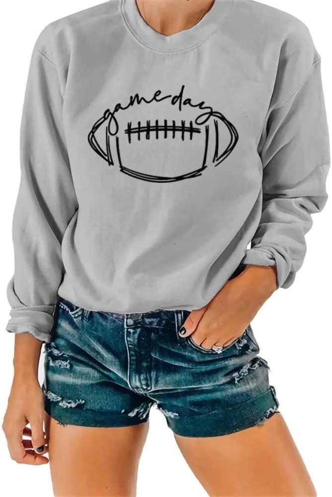 SINBRLAI Women's Game Day Sweatshirt Football Graphic Print Pullover Long Sleeve Crewneck Casual ... | Amazon (US)