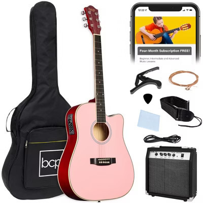 Best Choice Products Beginner Acoustic Electric Guitar Starter Set 41in w/ Wood Cutaway Design, Gig Bag - Pink | Target