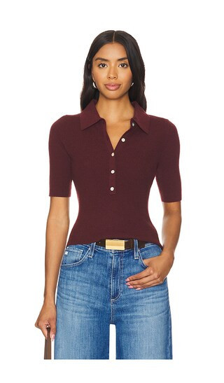 525 America Ginny Short Sleeve Johnny Collar Top in Wine. - size XL | Revolve Clothing (Global)