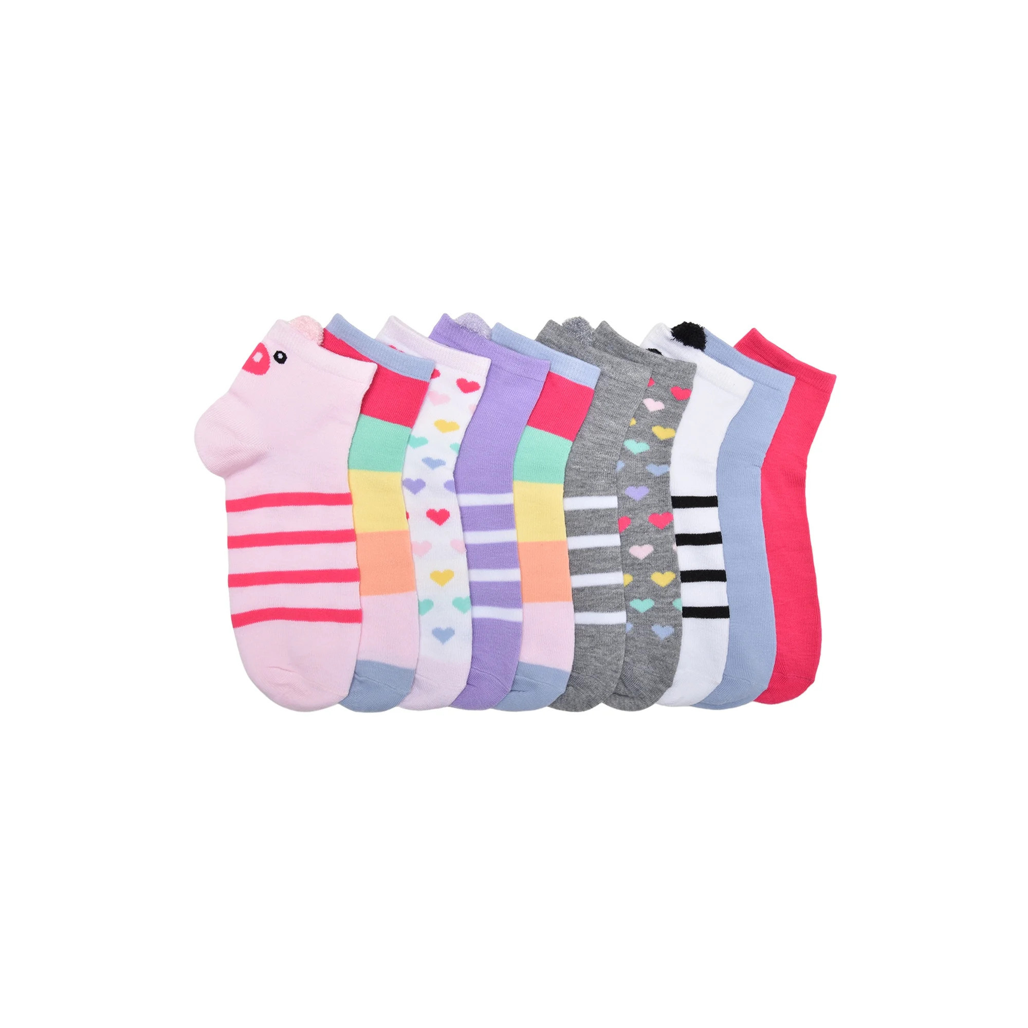 Wonder Nation Girls Critter Ankle Socks, 10-pack, Size Medium (Shoe Size 10.5-4) | Walmart (US)