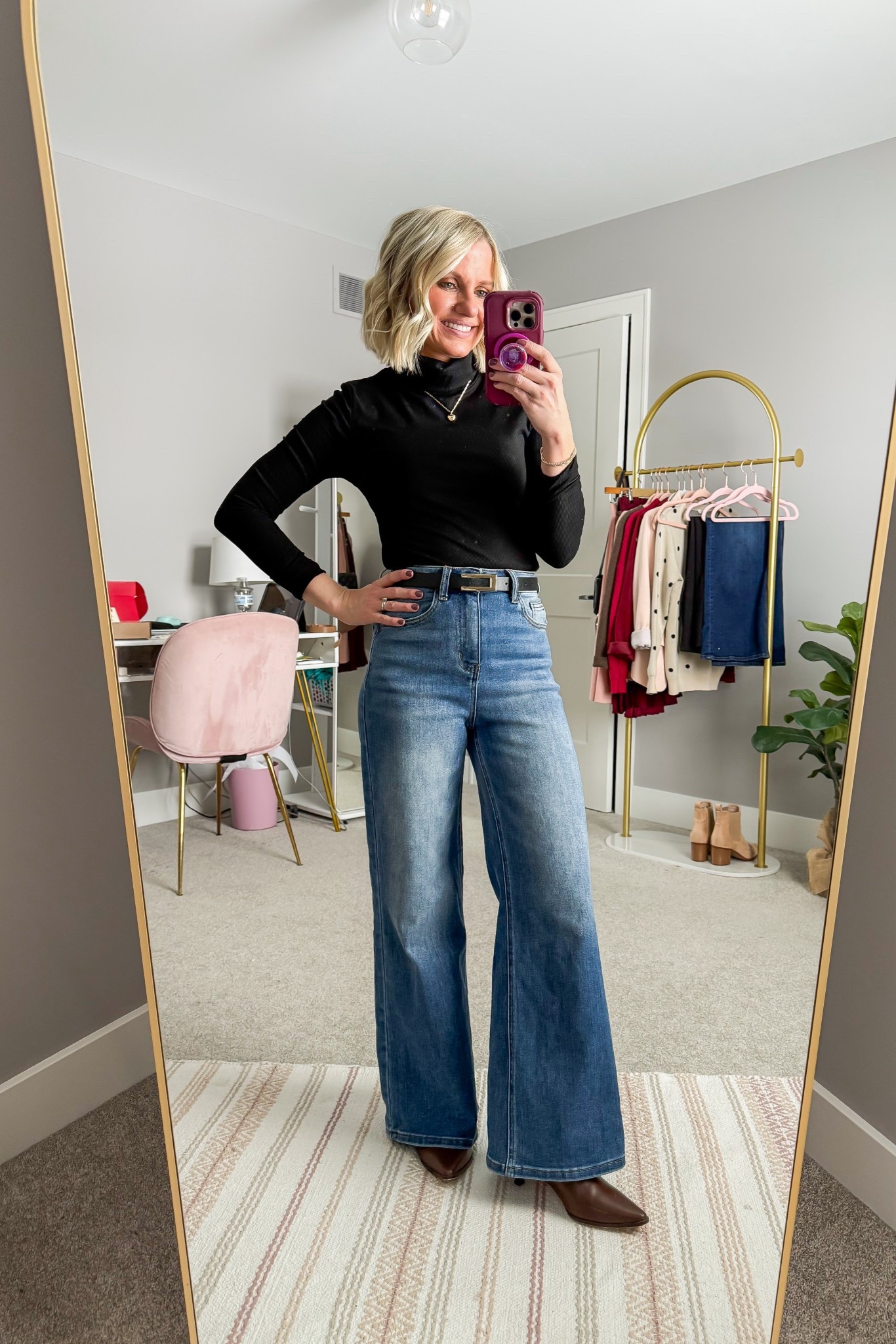 I’m loving this winter outfit with a turtleneck top, sweatpant jeans and kitten heels booties! 
Top- small
Jeans- 24, size down

#LTKOver40 #LTKSeasonal #LTKPetite