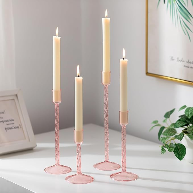 Glasseam Glass Candlestick Holders Pink: Taper Candle Holders Set of 4 Tall Candle Holders for Ca... | Amazon (US)