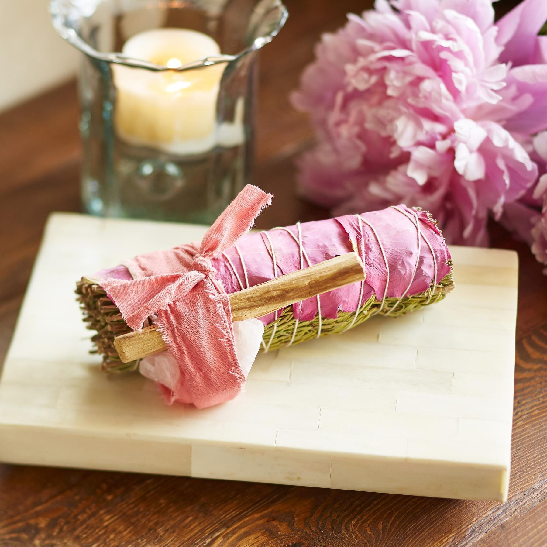 rose quartz & rosemary smudge stick | Sundance Catalog