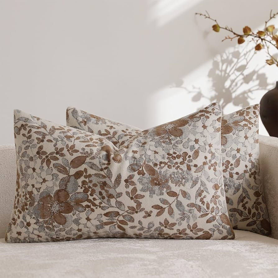 Vintage Floral Lumbar Pillow Covers 12x20 Pack of 2 Country Farmhouse Accents Chenille Jacquad Re... | Amazon (US)