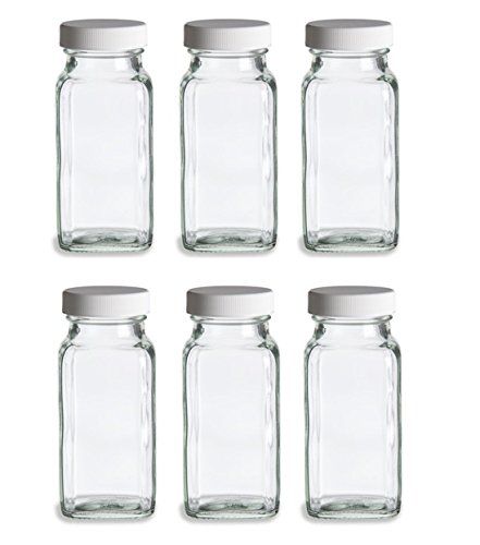 Nakpunar French Square Glass Spice Jars with Shaker Fitmens and Caps (6, 6 oz White) | Amazon (US)