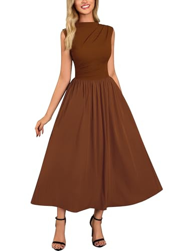 Miusol Women's Retro Half Collar Sleeveless with Pocket Casual Swing Dress | Amazon (US)