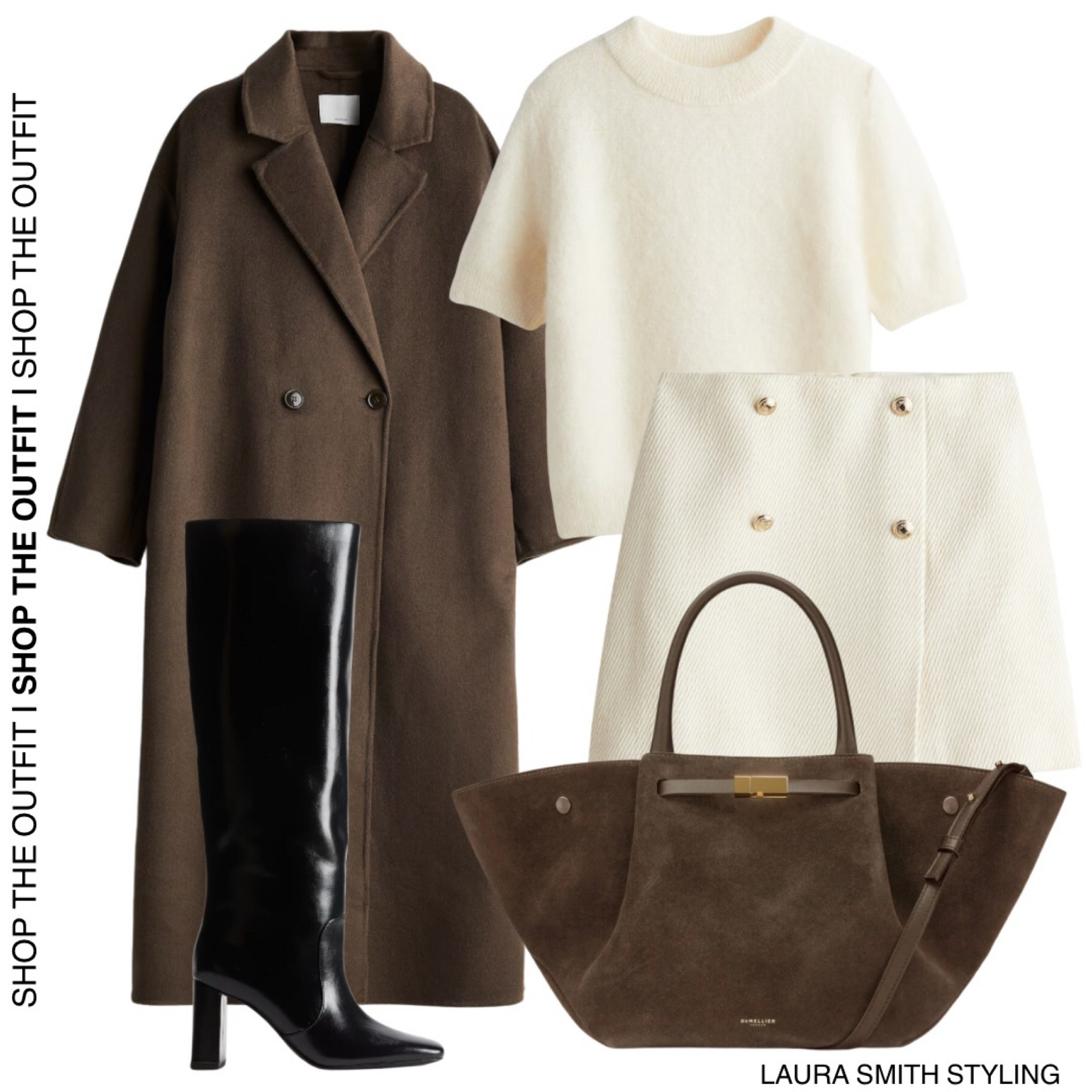 A classic ladylike outfit with a bit of an edge from the leather knee high boots  

Including brown oversized coat, short sleeve knit top, white mini skirt, knee high boots, suede handbag. 

#LTKautumn #LTKshoes #LTKstyletip