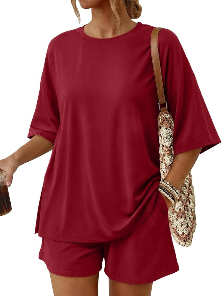 Trendy Queen 2 Piece Summer Set Oversized Top & Loose Fit Shorts with Pockets | Amazon (US)