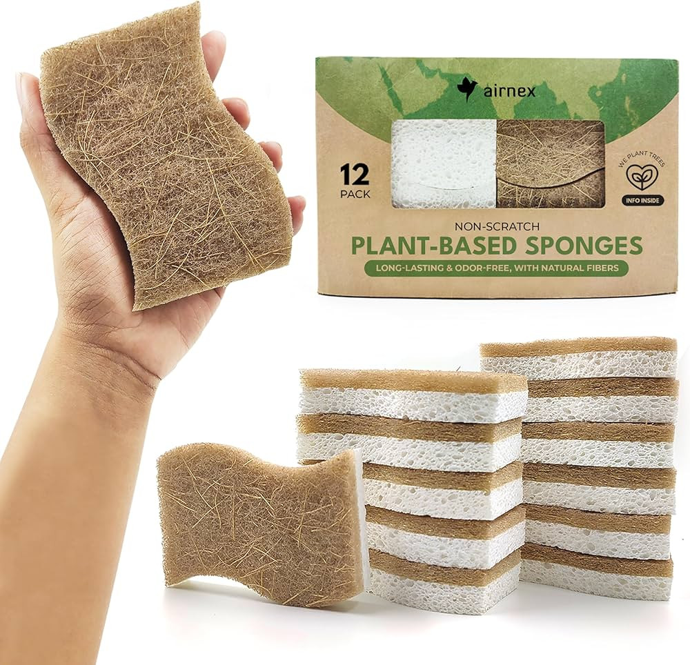 Biodegradable Natural Kitchen Sponge - Compostable Cellulose and Coconut Walnut Scrubber Sponge (... | Amazon (US)