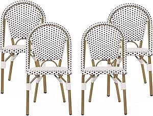 Christopher Knight Home Philomena Outdoor French Bistro Chair (Set of 4), Black + White + Bamboo ... | Amazon (US)