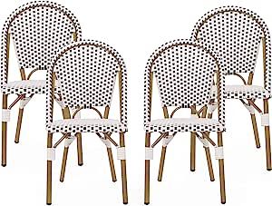 Christopher Knight Home Philomena Outdoor French Bistro Chair (Set of 4), Black + White + Bamboo ... | Amazon (US)