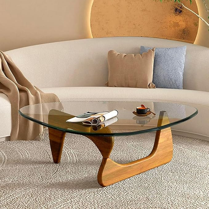 Coffee Tables for Living Room - Triangle Glass Coffee Table with Wooden Base Mid-Century Modern A... | Amazon (US)