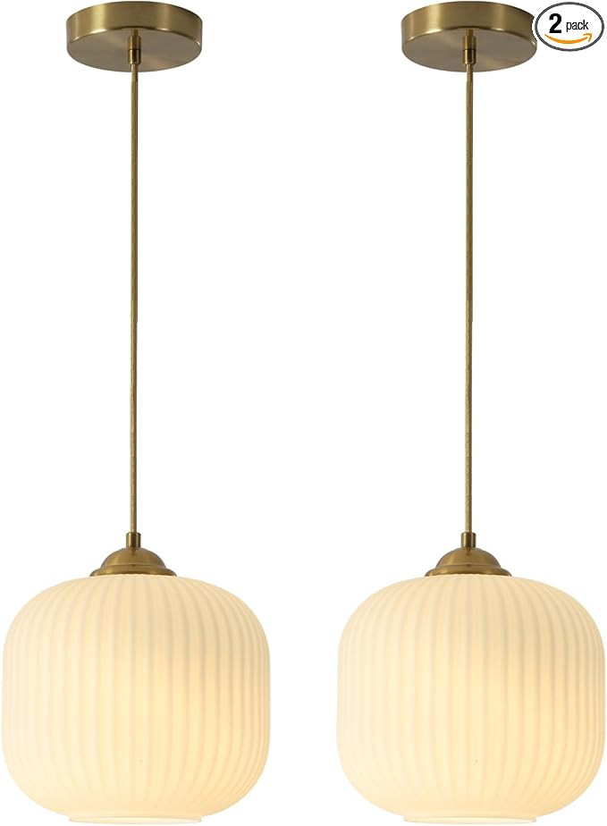 KCO Lighting Mid Century Modern Gold White Pendant Light Antique Brass Milk Glass Pendant Lightin... | Amazon (US)