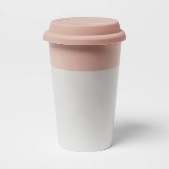 11oz  Travel Mug with Silicone Lid Peach Blush/True White - Room Essentials™ | Target