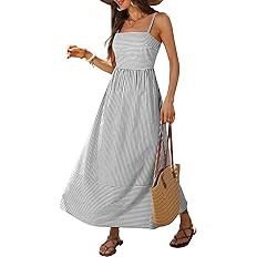 Caracilia Womens Maxi Dresses Gingham Spaghetti Strap Back Smocked Flowy Long Sundress Summer Bea... | Amazon (US)