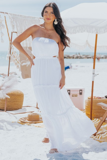 Seascape Ruffled Cutout White Maxi Dress | Magnolia Boutique
