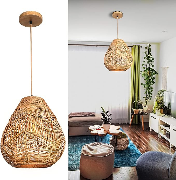 FRIDEKO HOME Pendant Lights - Rattan Hanging Lamp Adjustable Rattan Chandelier Hanging Light Boho... | Amazon (US)