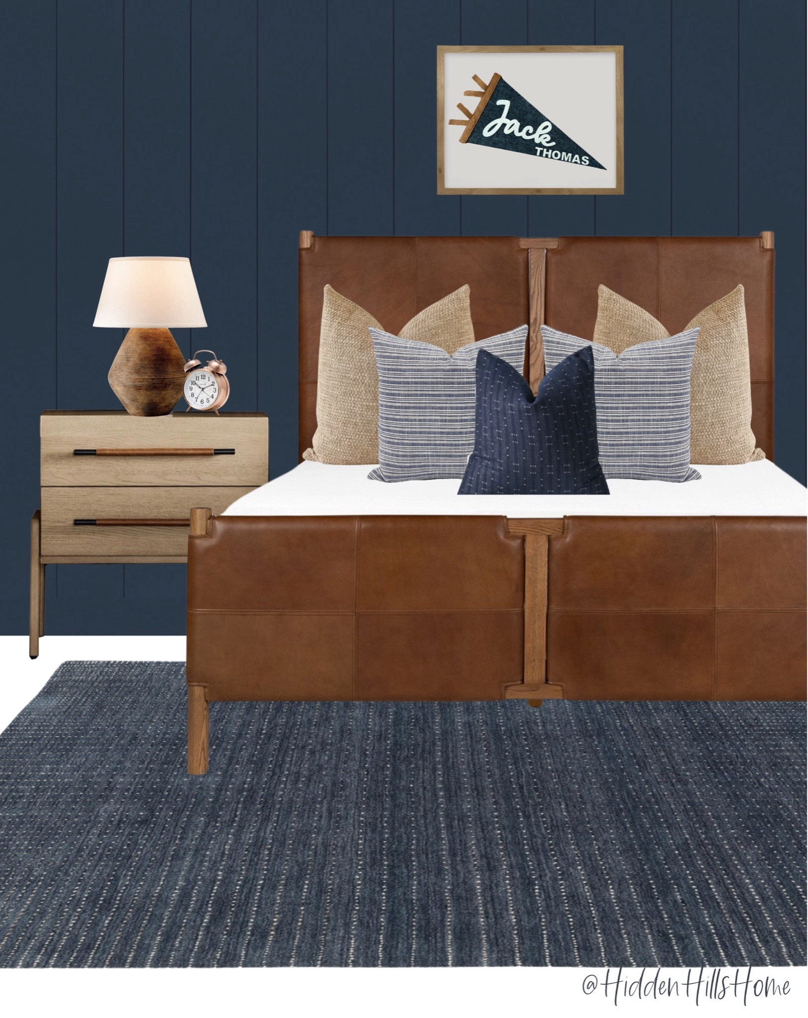 Boys bedroom mood board, moody teen boys bedroom, leather bed, navy bedroom design ideas, teen boys inspo #boys 

#LTKMens #LTKHome #LTKSaleAlert