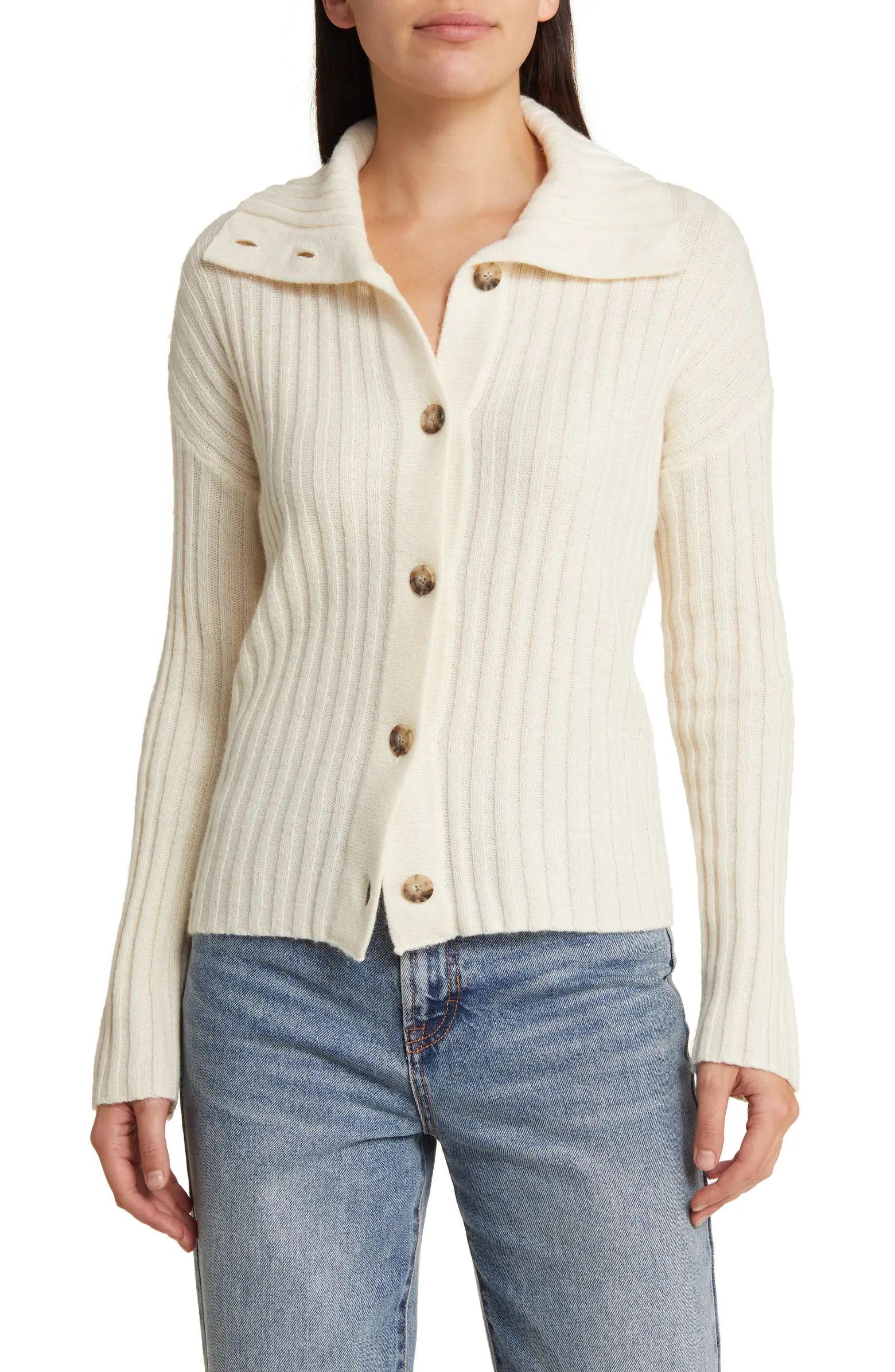 Wool Blend Oversize Collar Cardigan | Nordstrom