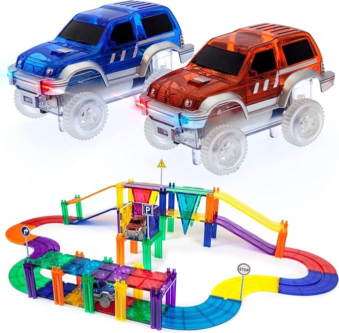 PicassoTiles 50 Piece Race Car Track Building Block Educational Toy Set Magnetic Tiles Magnet DIY... | Amazon (US)