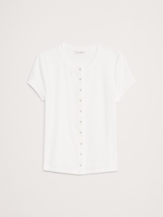 Ribbed Short-Sleeve Button-Down Top | Banana Republic (US)