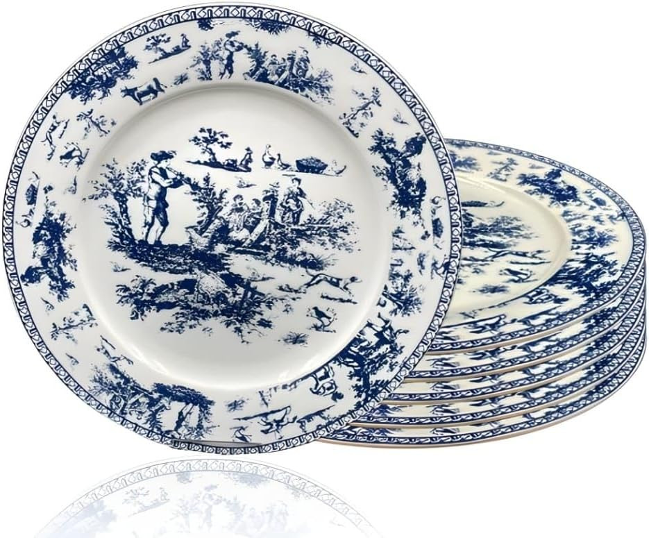W&S CLASSICS Classic French Luxury Round Dinner Plates | 10.5 Inches Colorful Ceramic Flat Plates – Set of 6| Large Serving Plates for Party | Dishes for Appetizer, Salad, Desert, Steak (Blue) | Amazon (US)