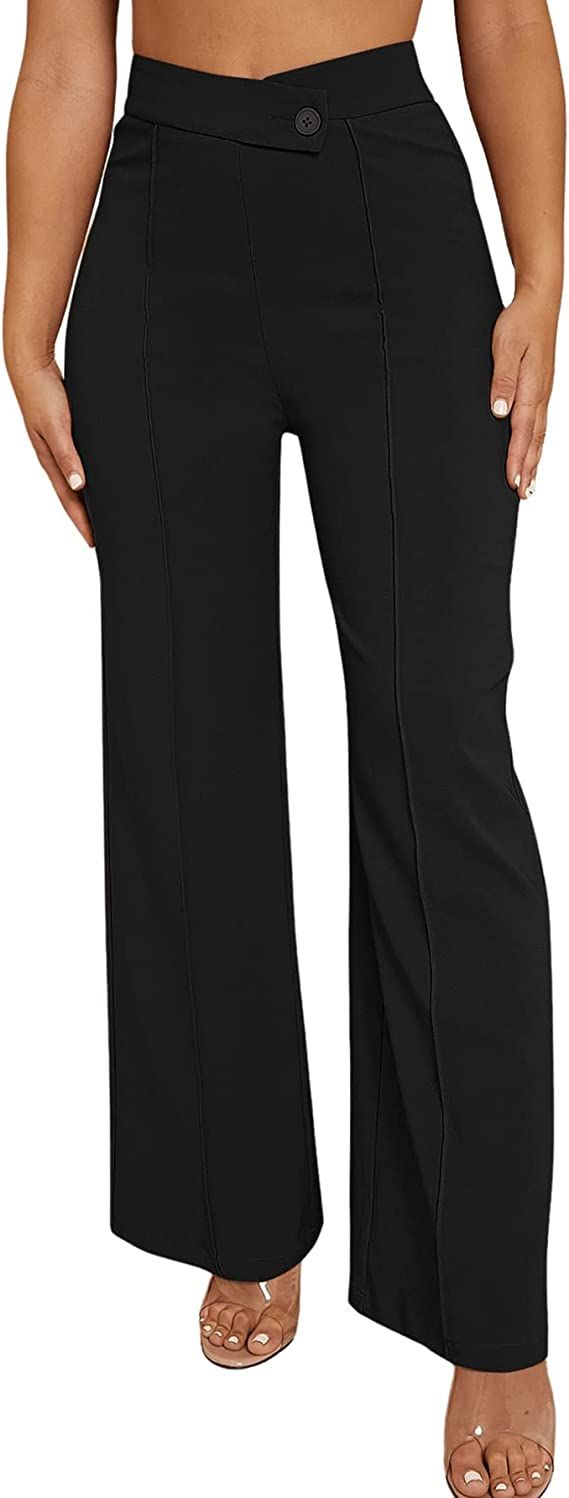 SweatyRocks Women's Overlap Waist Seam Front Palazzo Wide Leg Pants High Waist Long Pant Casual T... | Amazon (US)