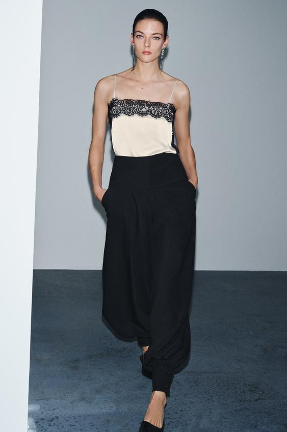 ZW COLLECTION SATIN LACE TOP | Zara UK