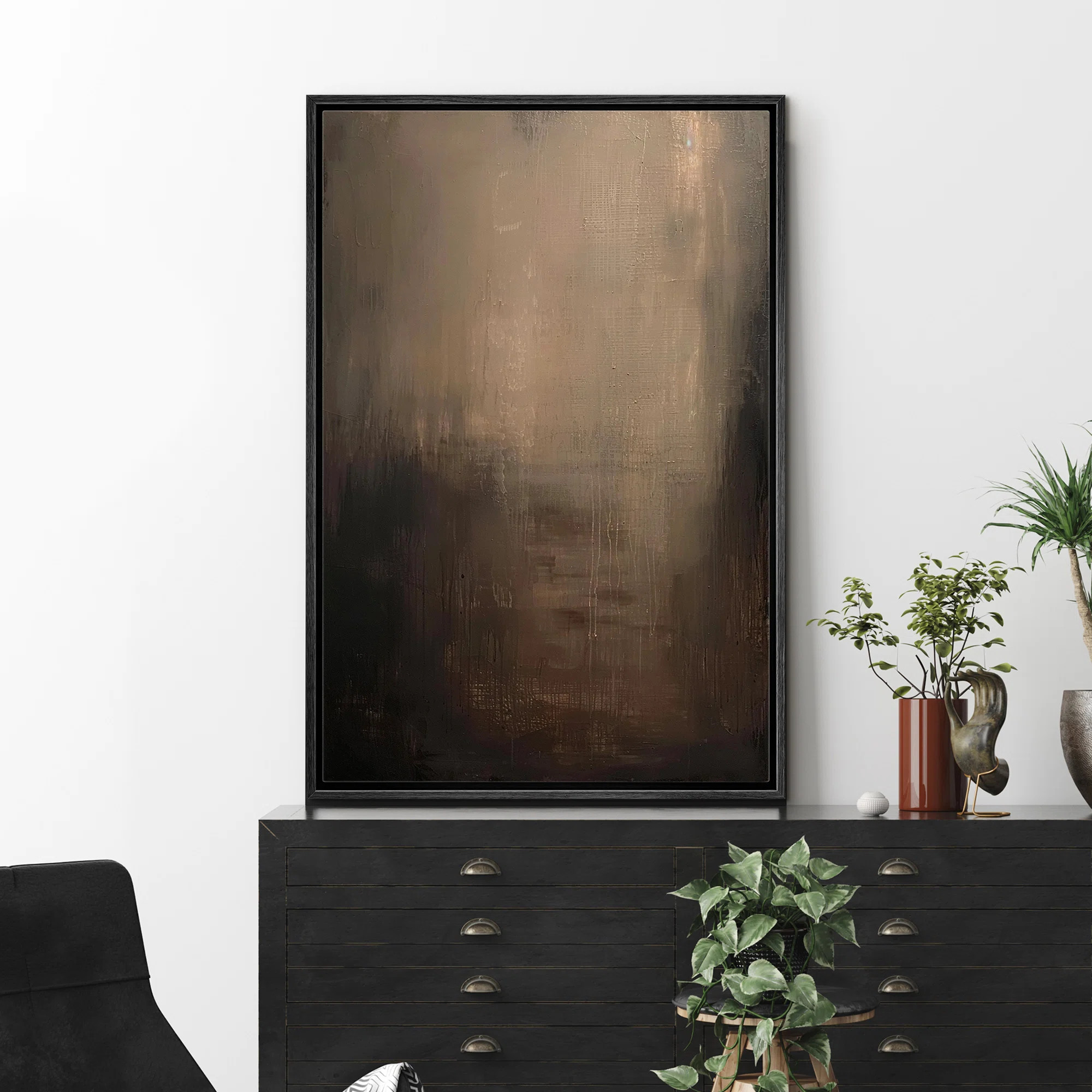 Minimal Landscape " Moody Abstract Textured Dark Brown Shades " Artwork Framed Canvas Print Wall ... | Wayfair North America