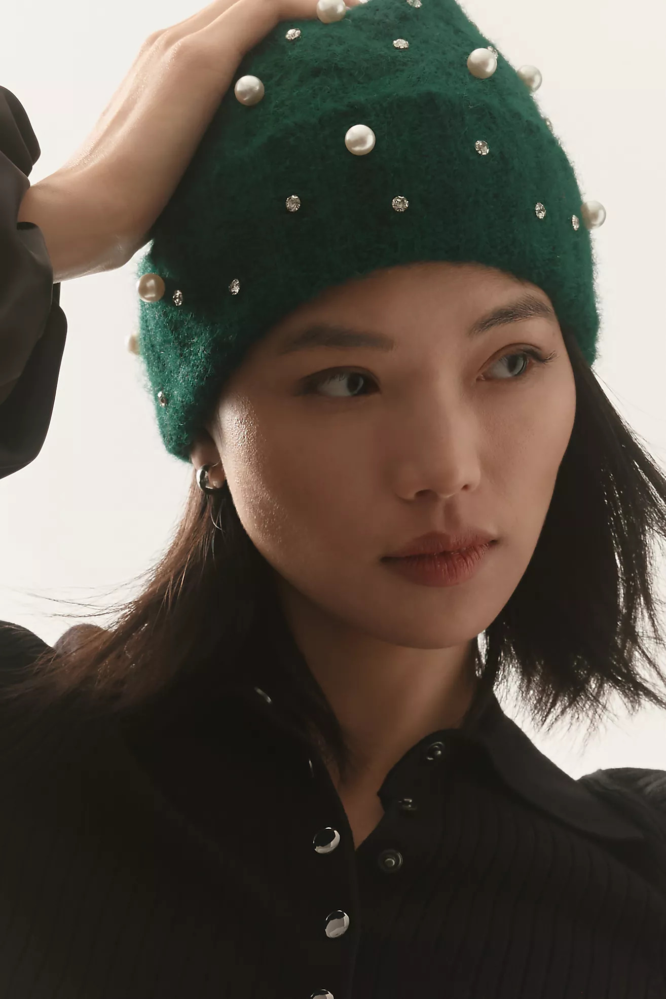 Maeve Embellished Pearl Brushed Beanie | Anthropologie (US)