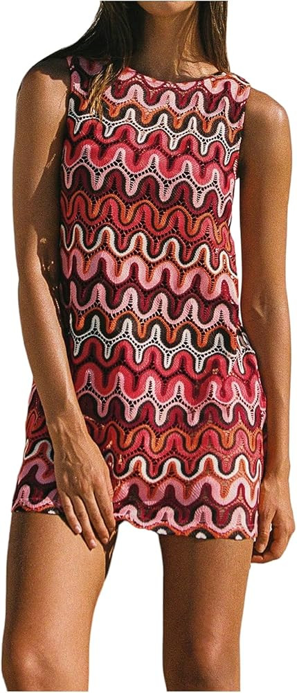 GORGLITTER Women's Crochet Vacation Summer Mini Dress Sundresses Boho Beach Hawaiian Party Club G... | Amazon (US)
