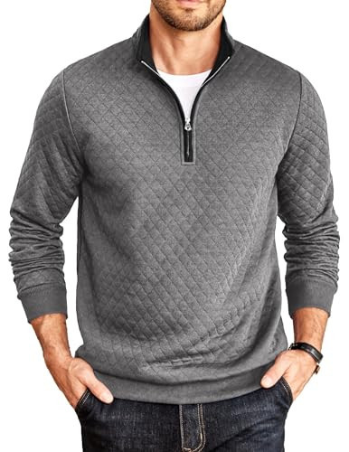 COOFANDY Mens Sweatshirts Quarter Zip Turtleneck Warm Pullover Lightweight Quilted Knit Sweater (Dark Grey, X-Large) | Amazon (US)