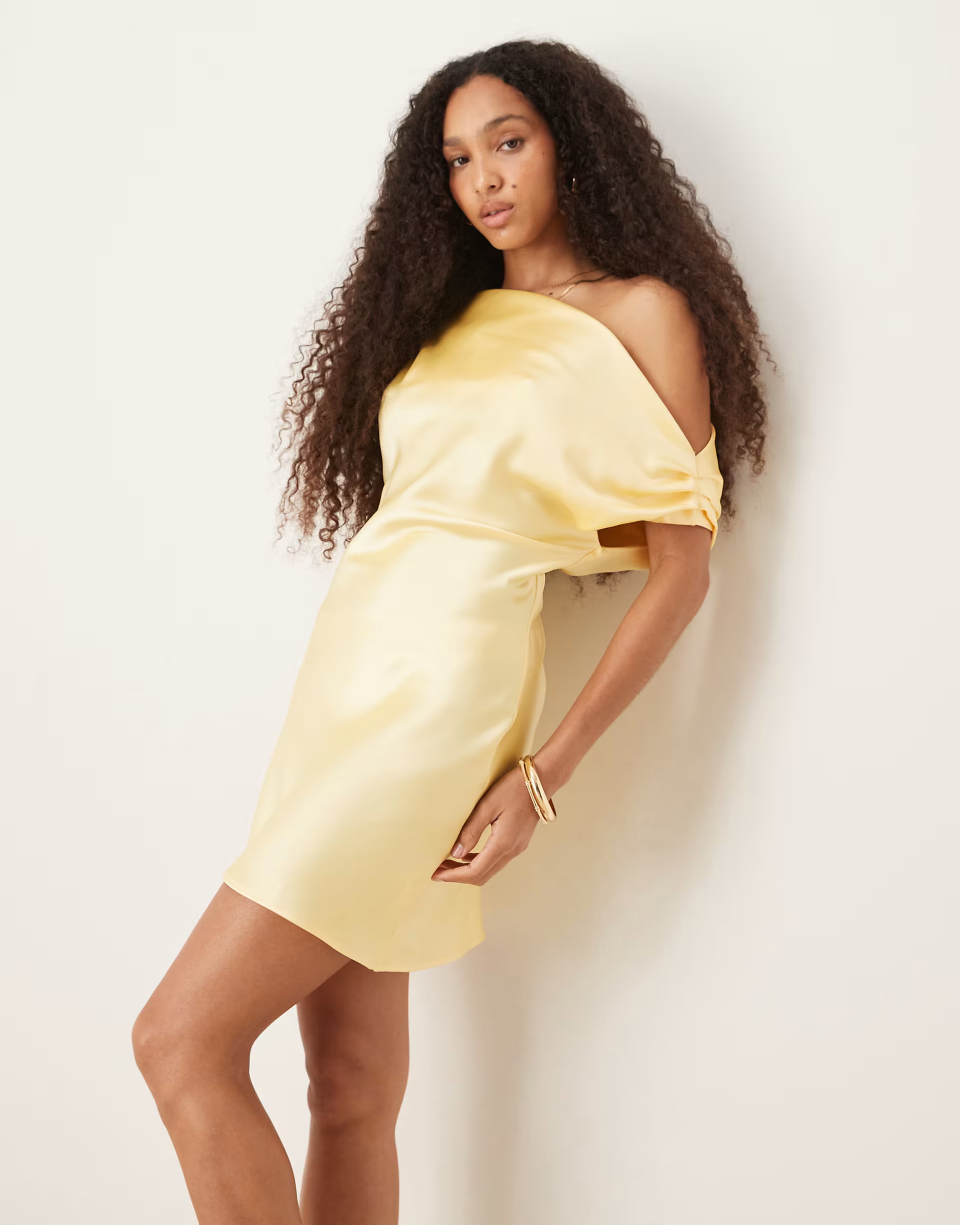 ASOS DESIGN satin drape one shoulder mini dress in buttermilk | ASOS | ASOS (Global)