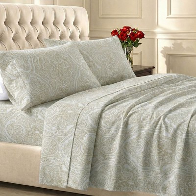California Design Den Paisley Printed Full Size Sheets Set - 400 Thread Count 100% Cotton Sateen - Beige | Target